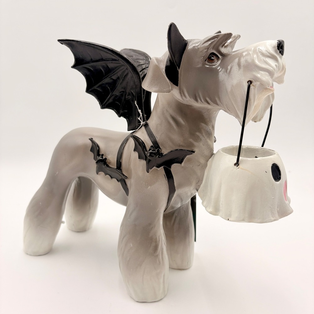 Humane World for Animals Halloween Schnauzer Bat Wing Dog Figurine Ghost Bucket